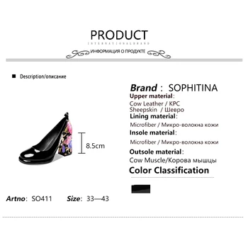 SOPHITINA Moda Femei Pompe de 8.5 cm Toc Pătrat Elegant Flower Print piele de Oaie de Alunecare Superficială Pantofi Mature Pompe Elegant SO411