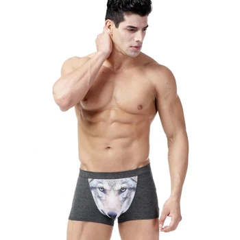 Wolf Cap de Imprimare Lenjerie de corp pentru Bărbați Amuzant pentru Bărbați boxeri U Umflatura Husă Sexy Boxershorts Respirabil Elastic Barbati Boxeri Chiloti
