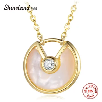 Shineland Argint 925 Naturale Coajă Colier Rotund Pentru Femei Bijuterii Design Unic Personalitate Pandantiv Cadou De Ziua De Nastere