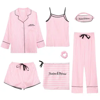 Primavara vara toamna iarna imitație de mătase capsuni șapte piese, pijamale femei cu mâneci lungi dulce pijama set de servicii de origine costum