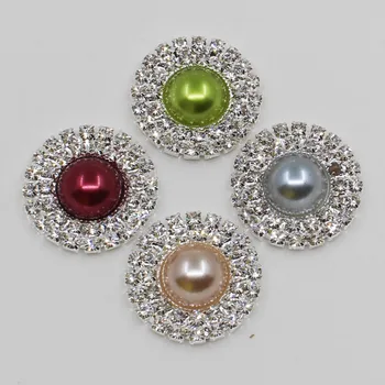 10Pc 25MM Rotund strălucitor cryatals argint stras butoane îmbrăcăminte de metal pearl butonul DIY meșteșug nunta invitayions decor