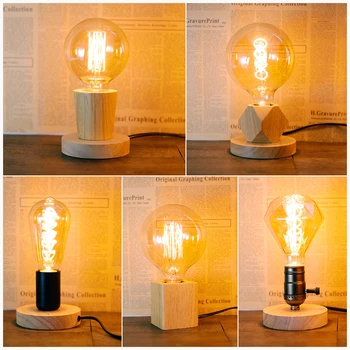 Modern din Lemn Lampă de Masă de Bază Retro E27 Soclu de Lemn Desktop Decorativ de Masă Lumină UE Plug Vintage Art Dormitor Noptieră Lumina de Noapte