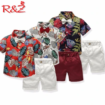 R&Z 2019 Băieți Set Camasa Cu Maneci Scurte Pantaloni Scurți 2 Bucata Set Curea Cadou Vară Fierbinte Explozie Domn Băiat De Haine Pentru Copii