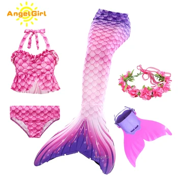 AngelGirl Coada De Sirena Printesa Swimable Copii Costum De Sirena Cu Flipper Cosplay Fantezie Holiday Beach Bikini Rochie De Vara