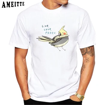 Live Dragoste Preen Print T-Shirt de Vară de Moda pentru Bărbați tricou Haios Papagal, Pasăre Design Casual Tricouri Hipster Boy Rece Topuri