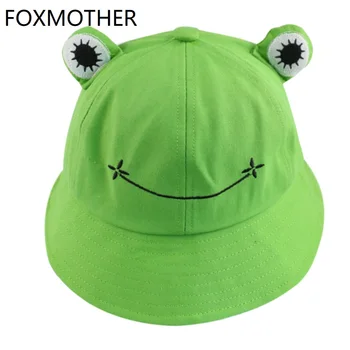FOXMOTHER Nou Drăguț Verde Negru Broasca Print Pescar Panama Cap Bob Chapeau de Vară Desene animate Bucket Hat Pentru Femei Doamnelor