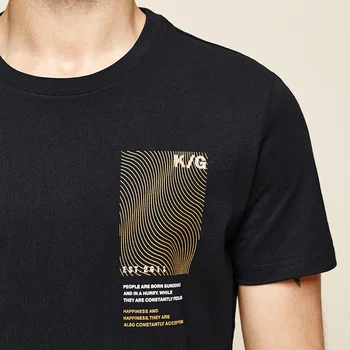 KUEGOU Brand Bărbați mânecă scurtă T-shirt de Vara bumbac Imprimat bumbac, guler rotund moda tricou barbati Negru Topuri ZT-3304