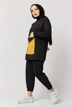 Plic de Buzunar Sport Costum Hijab 2020 Toamna Iarna Femei trening gros de lână de bumbac costum 2 piese seturi hanorace
