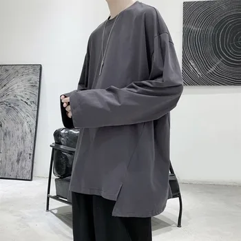 Toamna coreean Tricou de Moda pentru Bărbați de Culoare Solidă Bumbac tricou Casual Barbati Streetwear Sălbatice Pierde cu mâneci Lungi Tricou Barbati Topuri