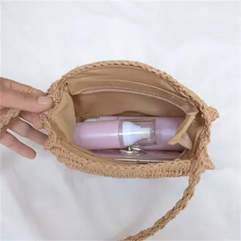 Boem rattan geantă de mână-țesute de femei sac de paie de moda rotund geantă de umăr, sac de plajă