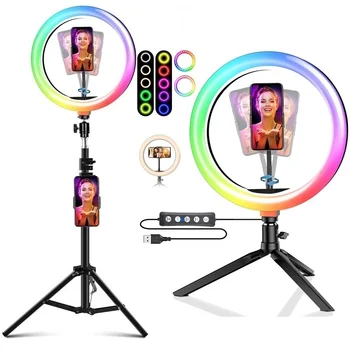 10 Inch 8 Inch RGB Selfie Led Inel Umple de Lumină Fotografie Estompat Lampa Cu Trepied Pentru Machiaj Video Live Aro De Movil Luz Para
