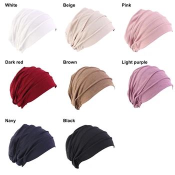 2020 Nou Bumbac Elastic Turban Pălărie De Culoare Solidă Femei Iarna Cald Pierderea Parului Văl Capota Interior Hijabs Capac Musulman Chimioterapie Pălărie