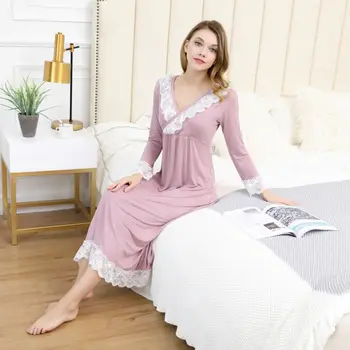 Sexy Modal Dantela Pijamale Pijamale Pentru Femei Dormit Rochie de Bumbac Printesa cămașă de noapte de Noapte, Purta cămașă de noapte Lungă, Plus Dimensiune XXL