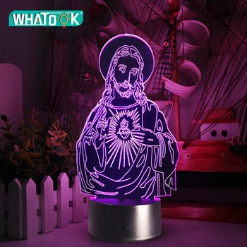 3D Acril cu LED Lumini de Noapte Iluzie Isus Hristos Optice Lămpi de Iluminat Inshallah Dumnezeul Creștin USB Touch Luminos Noutate Cadou