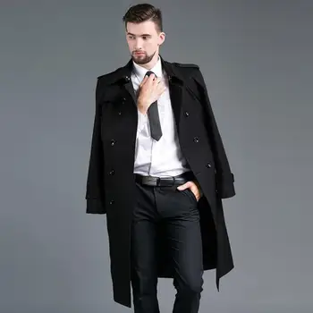 Mens trenci haine om la două rânduri haină lungă bărbați haine europene palton slim fit maneca lunga primavara toamna plus dimensiune 4XL