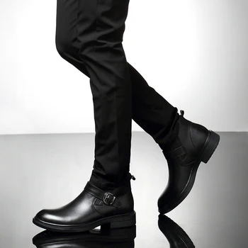 Lucrate Manual Moda Barbati Cizme Classic Negru Calda De Toamna Si Iarna Cizme Din Piele Caldă Glezna Cizme Barbati De Afaceri Formale Pantofi