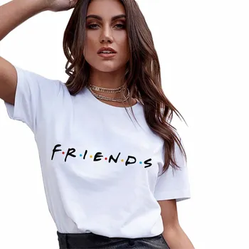PRIETENII Scrisoare Bluze & Tricouri Femei Televiziune Negru Casual Amuzant Topuri 2019 Moda de Vara Pentru Doamna Fata S M L XL XXL