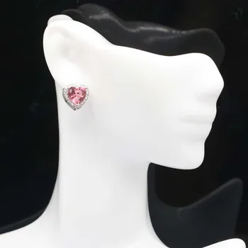 11x11mm Romantic în Formă de Inimă Creat Morganite Pink White CZ Cadou Pentru Sora Cercei de Argint