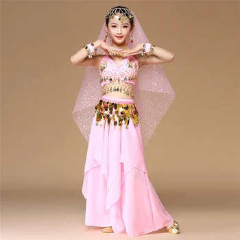 5pcs/set Roz Stilul Copii Belly Dance Costum Dans Oriental Costume de Burtă de Dans de Haine Dansatoare Indiene, Costume de Dans Pentru Copii