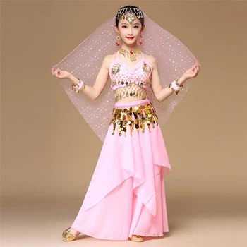 5pcs/set Roz Stilul Copii Belly Dance Costum Dans Oriental Costume de Burtă de Dans de Haine Dansatoare Indiene, Costume de Dans Pentru Copii