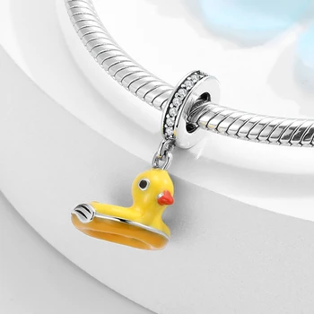 Little duck galben inel de înot Autentic Argint 925 Farmece pandantive se potrivește Original Email Margele Brățară Bijuterii fine