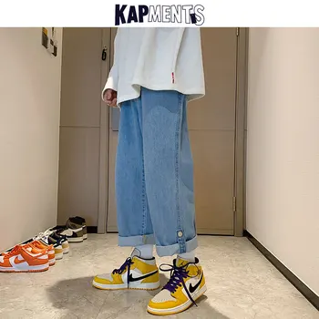 KAPMENTS Blugi Largi de Oameni Largi Picior Pantaloni din Denim 2020 Japoneză Streetwear Mens de Moda de Iarna Joggeri de sex Masculin Epocă Pantaloni Largi