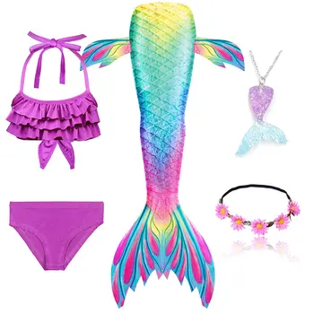 Fetele Coada de Sirena costum de Baie cu Monofin Sutien Bikini pantaloni Scurți Copii Coada de Sirena mă înec în Costum de Cosplay de Înot Purta Flipper