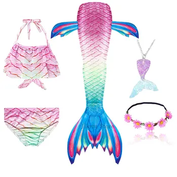Fetele Coada de Sirena costum de Baie cu Monofin Sutien Bikini pantaloni Scurți Copii Coada de Sirena mă înec în Costum de Cosplay de Înot Purta Flipper