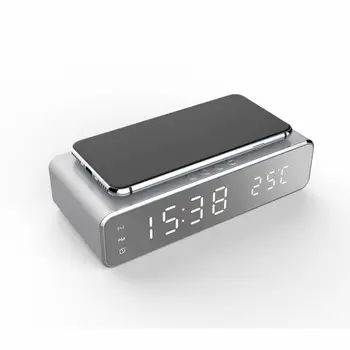 10W rapid încărcător wireless Qi cu LED-uri multifuncționale ceas Deșteptător, desktop termometru digital HD oglindă ceas cu memorie în timp