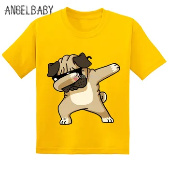 Tamponare Pug Imprimare Haioase Copii T-shirt pentru Copii Fete de Vara din Bumbac Confortabil Maneca Scurta Baieti de Top de Desene animate Drăguț Haine,GKT237