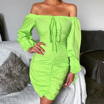 Doamnă îmbrăcăminte OVRCOS 2020 off-Umăr Rochie Sexy Femei Mozaic de Culoare Solidă Rochie cu Un Pas
