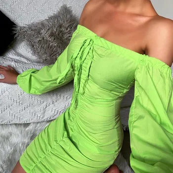 Doamnă îmbrăcăminte OVRCOS 2020 off-Umăr Rochie Sexy Femei Mozaic de Culoare Solidă Rochie cu Un Pas