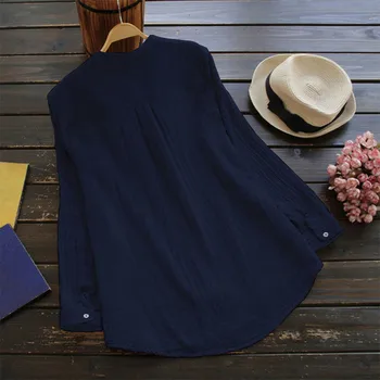 Femei Solide De Topuri Si Bluze Stand De Guler Maneca Lunga Casual Pierde Tunica Topuri Tricou Bluza Îmbrăcăminte Doamnelor Camisas Mujer Verano