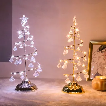 Craciun cu LED-uri Lumina Pom de Crăciun Lampa Decorativa Lumini de Noapte cu Pandantive de Cristal Pentru Dormitor, Camera de zi
