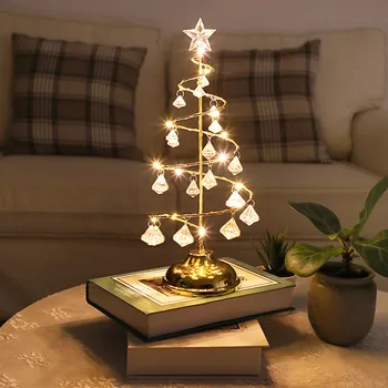 Craciun cu LED-uri Lumina Pom de Crăciun Lampa Decorativa Lumini de Noapte cu Pandantive de Cristal Pentru Dormitor, Camera de zi
