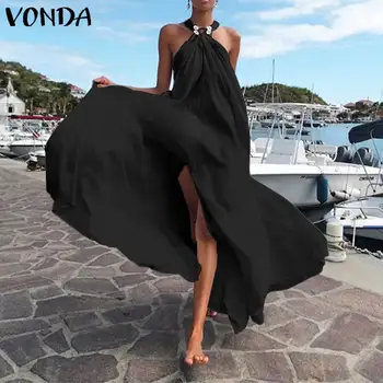 Rochie de vara 2021 VONDA Boheiman Maxi Rochie Lungă, fără Mâneci Sexy Backless Petrecere Vestidos Vacanță pe Plajă Casual Sundress Plus Dimensiune