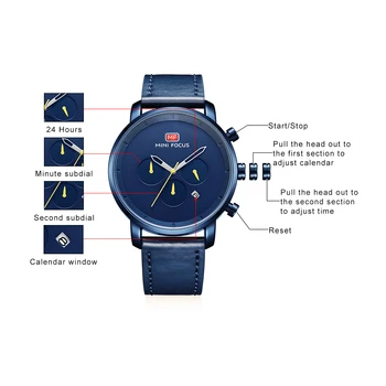 Bărbați Ceas MINI FOCUS Brand de Moda Sport Cuarț Ceasuri Barbati din Piele rezistent la apă, Cronograf Ceas de Afaceri Relogio Masculino