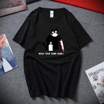 Spală-Ți mâinile de Pisica Neagra Cu Cuțitul Amuzant tricou Barbati Top de Bumbac T-Shirt Noi Misto de îmbrăcăminte pentru Bărbați Tricou Unisex