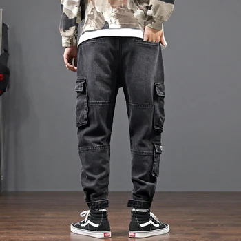 Moda Streetwear Barbati Blugi Se Potrivesc Vrac Negru Gri Multi Buzunare Pantaloni Cargo Japonez Vintage Designer De Hip-Hop Blugi Barbati Joggeri