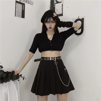 Fermoar Plisata Fusta Mini Femei Subțire Talie Mare Y2k Sexy Gotic Negru Fusta 2020 Toamna Femei, Haine Coreea Moda Fusta Midi