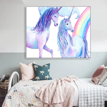 Unicorni și Curcubeu Decor Panza de Pictura, Caligrafie Imaginile Pentru Camera de zi Dormitor opere de Artă Moderne de Perete Acasă Nici un Cadru
