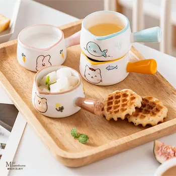 Chic Drăguț Ceramice Mini Tigaie Sos Ulcior de Lapte Ibric de Cafea fel de Mâncare Fructe de Vase Vase de Bucatarie Oala Castron Cu Maner Castron de Zahăr 1BUC
