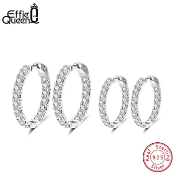 Effie Regina la Modă Argint 925 Mare Hoop Cercel 26mm Rotund Plin de Zirconiu pentru Femeie sex Feminin Bijuterii Cadou pentru Petrecere BE220