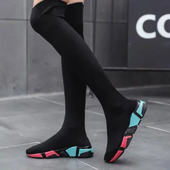 Elastice Peste Genunchi Cizme Femei Șosete Cizme Negre Lungi Coapsa Inalta Slim Tricotat Cizme Adidasi Platforma Designer De Pantofi Lungi