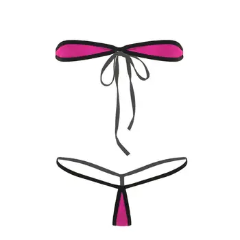 Femei Bikini de Vară Costume de baie de Acoperire Minimă Micro Bikini Set de Lenjerie fara Bretele, Cravata-pe Tub Sutien Top cu Curea G-String Boxeri