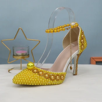 2020 New Sosire Vara Partid de sex Feminin Sandale de cristal curea glezna pantofi de nunta femeie de Moda Subliniat de la picior Toc Înalt, Subțire Catarama