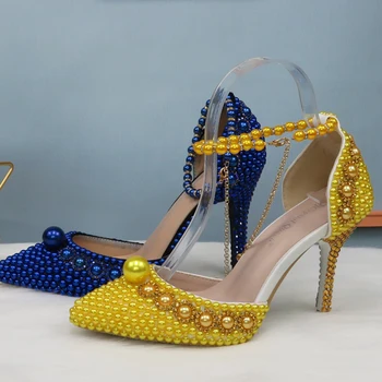 2020 New Sosire Vara Partid de sex Feminin Sandale de cristal curea glezna pantofi de nunta femeie de Moda Subliniat de la picior Toc Înalt, Subțire Catarama