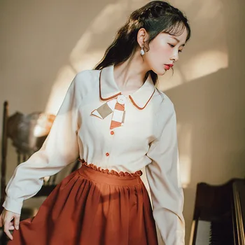 2019 noua moda de îmbrăcăminte pentru femei Toamna Vintage Maneca Lunga Tricou femei topuri si bluze