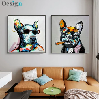 Rezumat Animale Picturi in Ulei pe Panza, Arta de Perete Postere si Printuri Drăguț Porc de Câine Maimuță Panza Imagini pentru Decor Camera pentru Copii