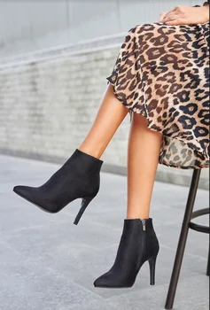 2020 Iarna pentru Femei de Moda a Subliniat Toe Glezna Elastic stilet Tocuri Pantofi de piele de Căprioară Toamna Iarna Femei Șosete Cizme